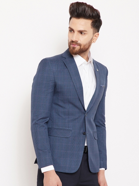 Canary London Navy Blue Checked Single-Breasted Blazer