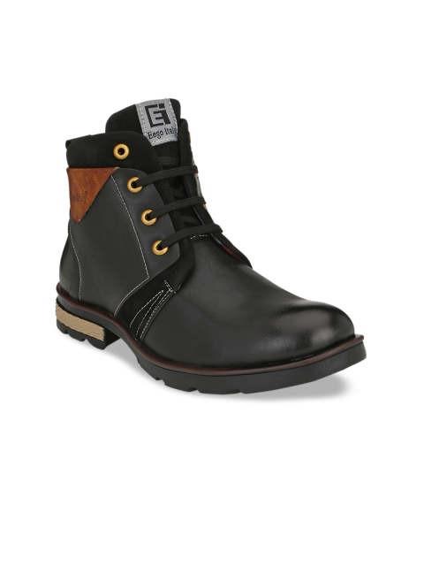 Eego Italy Men Black Colourblocked High-Top Flat Boots