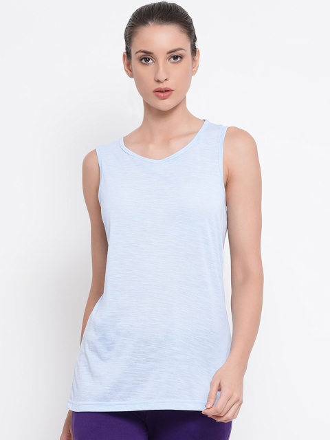 Clovia Women Blue Solid Slim Fit Crossback Tank Pure Cotton Top
