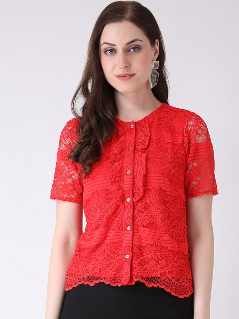 Latin Quarters Women Red Self Design Shirt Style Top