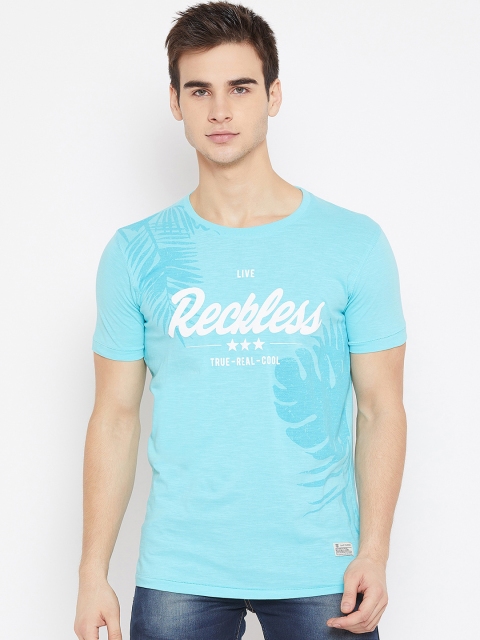 Duke Men Blue Printed Round Neck T-shirt