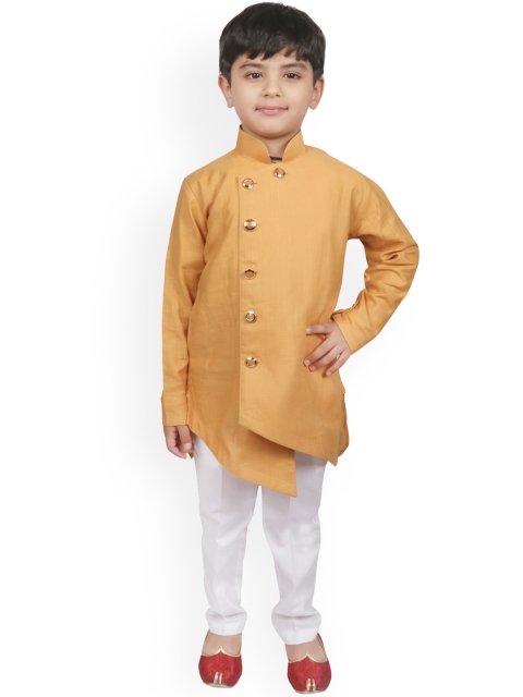 SG YUVRAJ Boys Mustard Brown & White Solid Kurta with Pyjamas
