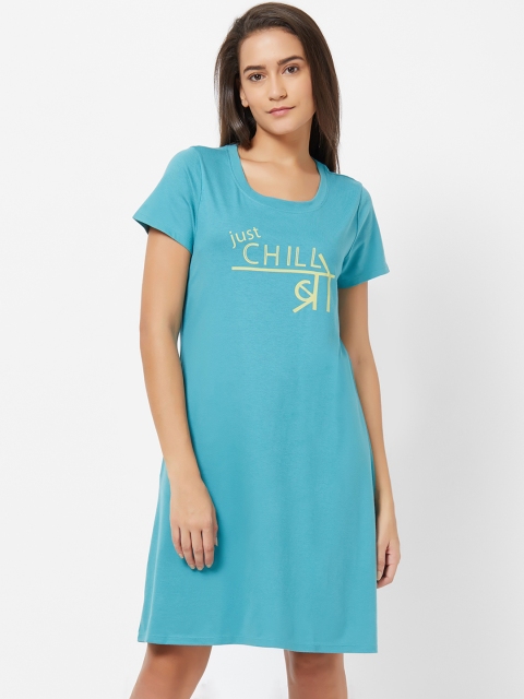 Soie Women Blue Printed Knee-Length Nightdress NT-98BRITTNEY-BLUE-7