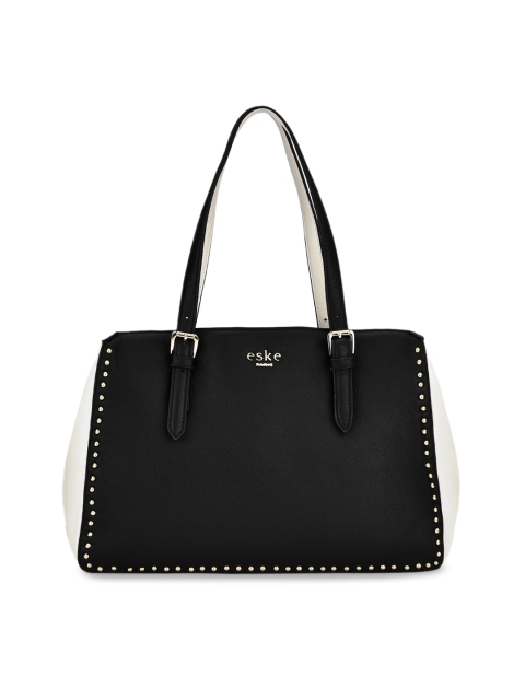 Eske Black Colourblocked Leather Handheld Bag