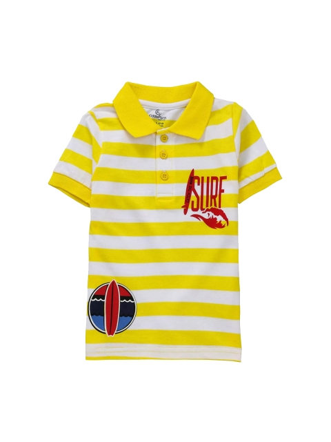 KiddoPanti Boys Yellow Striped Polo Collar T-shirt