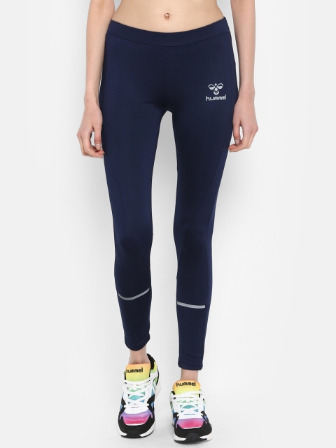 Hummel Women Navy Blue Solid Skinny-Fit Tights