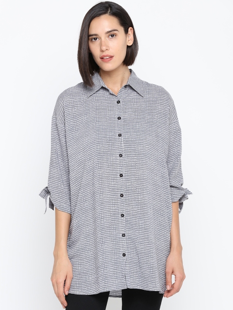 IDK Women Grey Printed Shirt Style Top