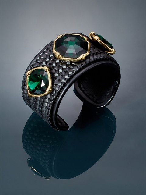 shaze Green & Black Brass-Plated Antique Cuff Bracelet