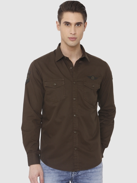 Mufti Men Brown Slim Fit Solid Casual Shirt