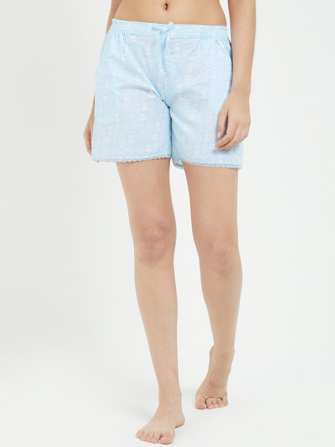 Fruit of the loom Women Blue Printed Regular Fit Regular Shorts