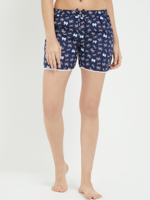 Fruit of the loom Women Blue Printed Regular Fit Regular Shorts