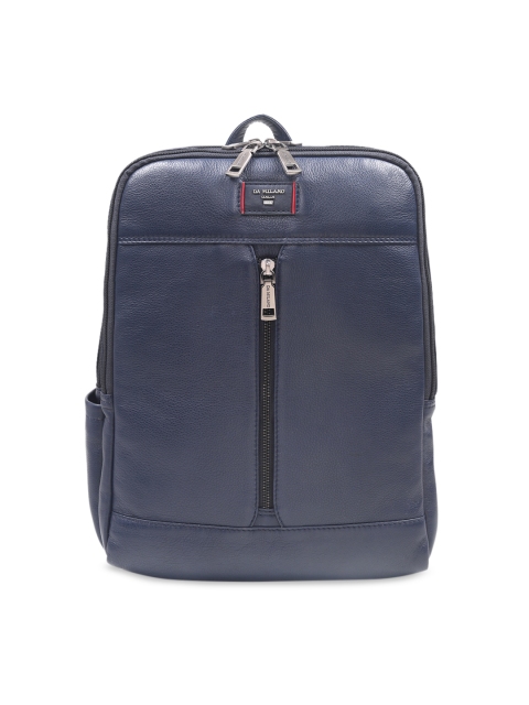 Da Milano Unisex Blue Solid Leather Backpack