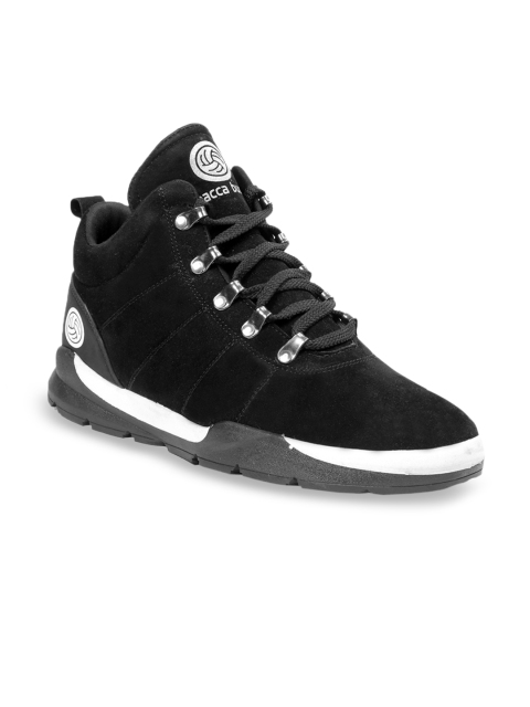 bacca bucci Men Black Solid Suede High-Top Flat Boots