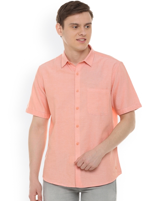 Allen Solly Men Peach-Coloured Regular Fit Solid Casual Shirt