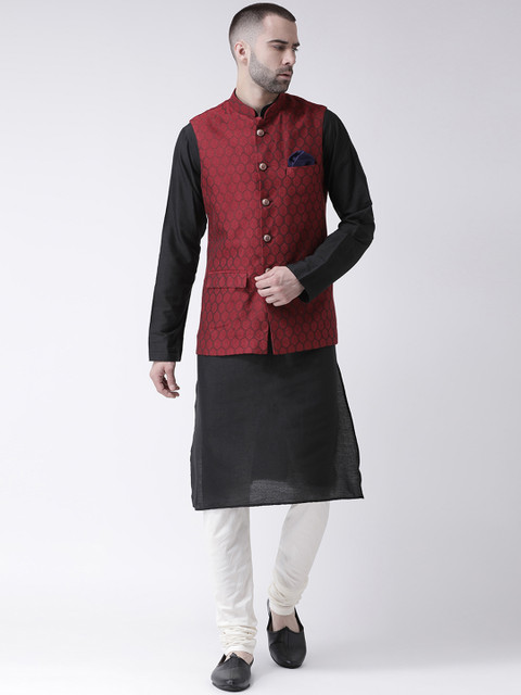 KISAH Men Red Printed Kurta with Churidar & Nehru Jacket 
KISAH Men Red Printed Kurta with Churidar & Nehru Jacket