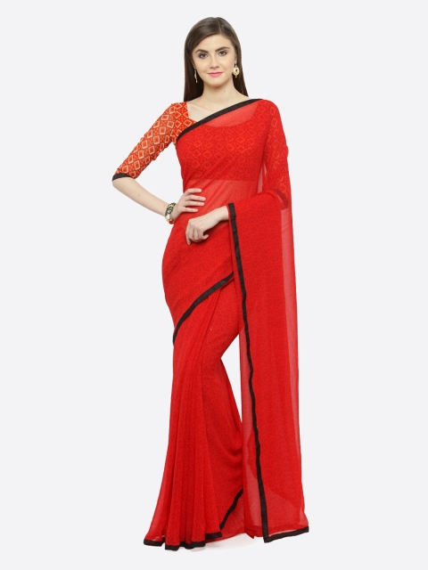 Shaily Red Printed Pure Georgette Saree