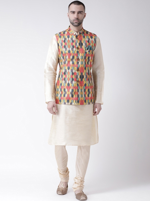 KISAH Men Cream-coloured Solid Kurta with Churidar & Multicoloured Printed Nehru Jacket, Multi
KISAH Men Cream-coloured Solid Kurta with Churidar & Multicoloured Printed Nehru Jacket, Multi