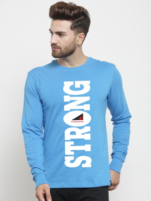 Friskers Men Blue Printed Round Neck T-shirt