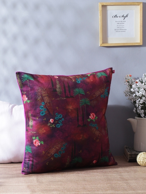 India Circus by Krsnaa Mehta Purple Floral Square Cushion Cover