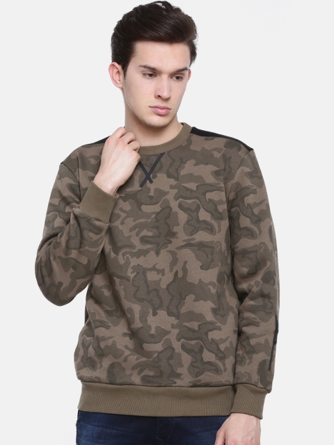 t-base Men Olive Green Printed Sweatshirt