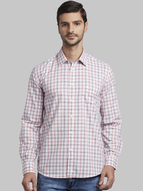 Parx Men White & Red Slim Fit Checked Casual Shirt