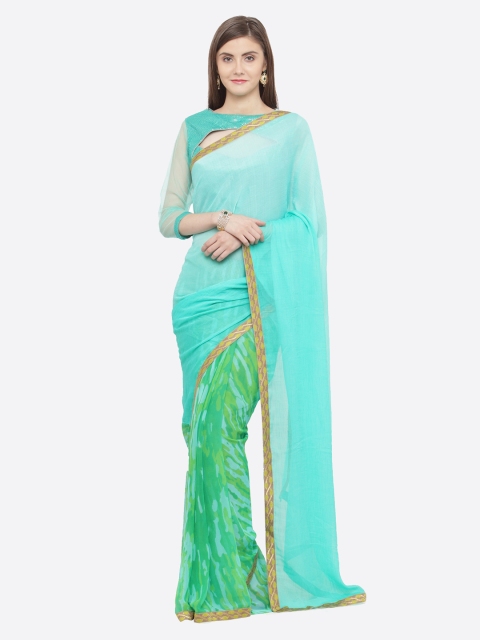 Shaily Sea Green Solid Pure Georgette Saree