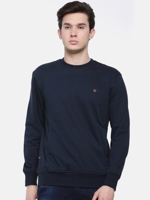 t-base Men Navy Blue Solid Sweatshirt
