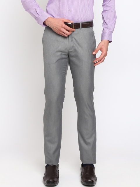 Crocodile Men Grey Slim Fit Solid Formal Trousers