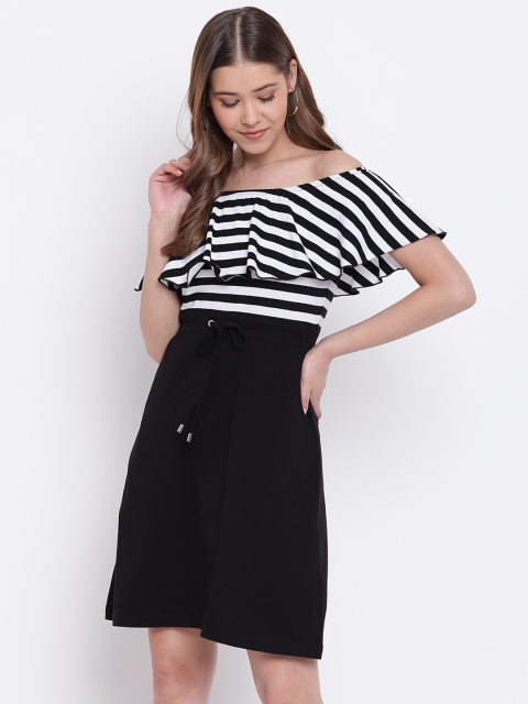 Texco Women Black & White Striped Fit and Flare Dress