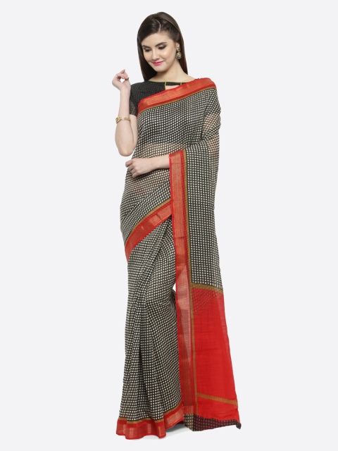Shaily Black & White Silk Cotton Checked Saree