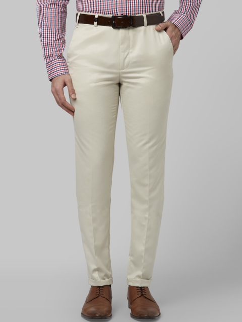 Park Avenue Men Beige Regular Fit Solid Formal Trousers