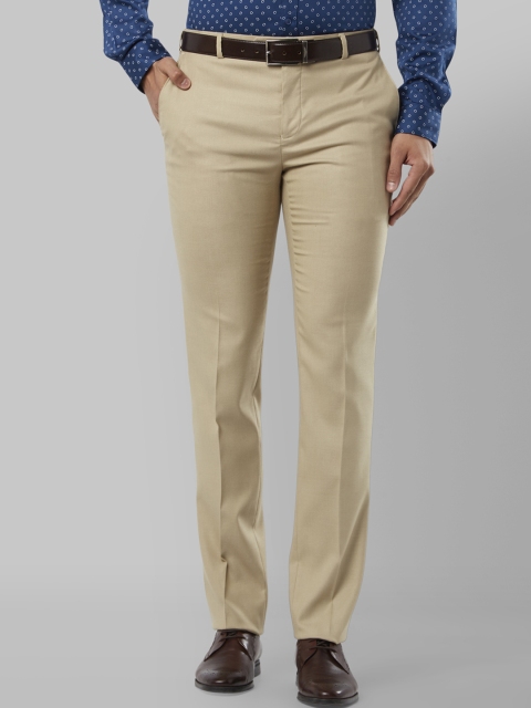 Raymond Men Beige Slim Fit Solid Formal Trousers
