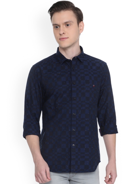 Louis Philippe Men Navy Blue Slim Fit Checked Casual Shirt