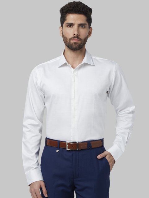 Park Avenue Men White Slim Fit Printed Formal Shirt