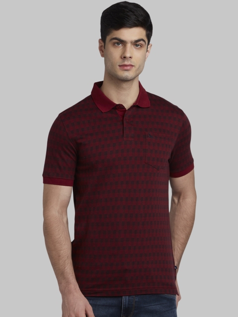 Parx Men Red Checked Polo Collar T-shirt