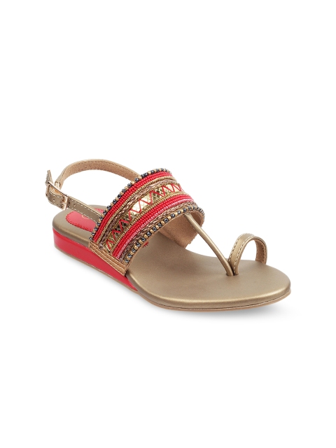 Kittens Girls Red & Gold-Toned Textured One Toe Flats