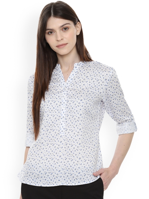 Van Heusen Woman White & Blue Regular Fit Printed Casual Shirt