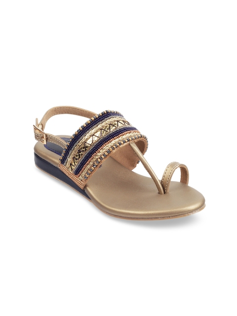 Kittens Girls Gold-Toned Textured Open Toe Flats
