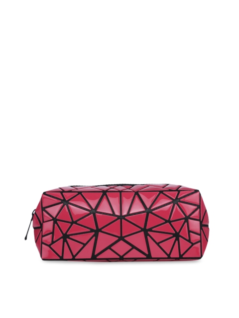 Baomi Red Geometric Printed Reflective Cosmetic Pouch
