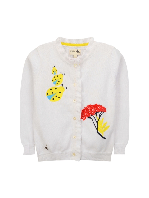 Cherry Crumble Girls White Embroidered Sweater