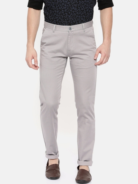 COOL COLORS Men Grey Slim Fit Checked Regular Trousers