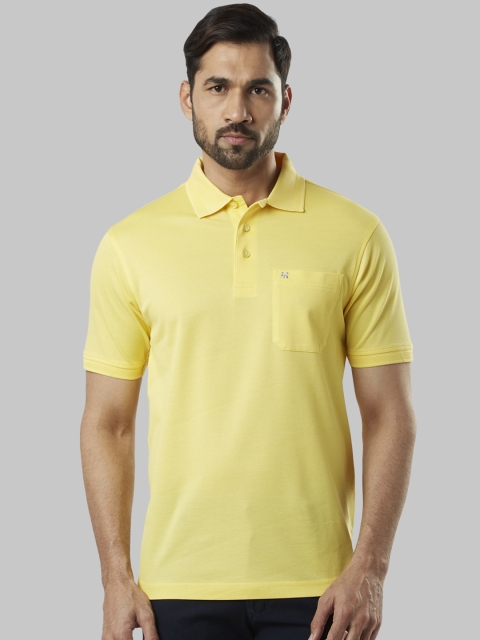 Raymond Men Yellow Solid Polo Collar T-shirt