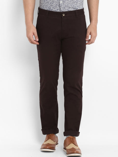 Parx Men Brown Tapered Fit Solid Regular Trousers