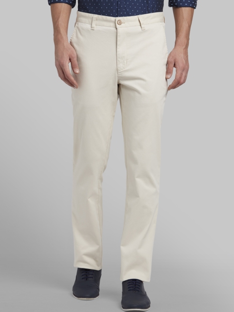Parx Men Beige Slim Fit Solid Regular Trousers