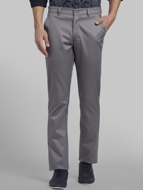 Parx Men Grey Slim Fit Solid Regular Trousers