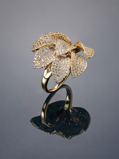 shaze Women Gold-Plated CZ-Studded Ring