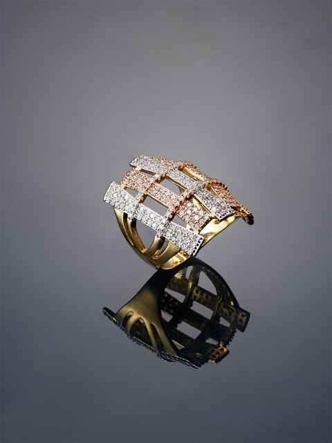 shaze Women Gold-Toned Rhodium-Plated CZ-Studded Finger Ring