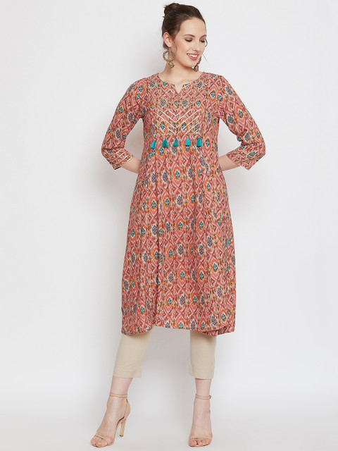 One of a Kind Women Orange Printed A-Line Kurta 
One of a Kind Women Orange Printed A-Line Kurta
