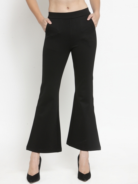 DUDITI Women Black Flared Solid Palazzos