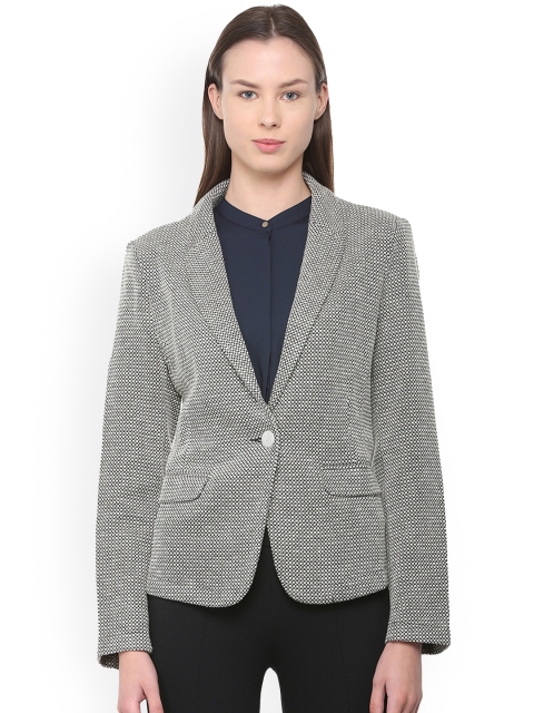 Van Heusen Woman Grey Self-Design Regular-Fit Single-Breasted Blazer